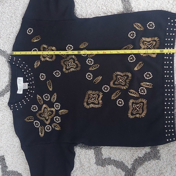 Western Connection Vintage Short Sleeve Metalic Studded Black Gold/Silver Top Md - Picture 7 of 7